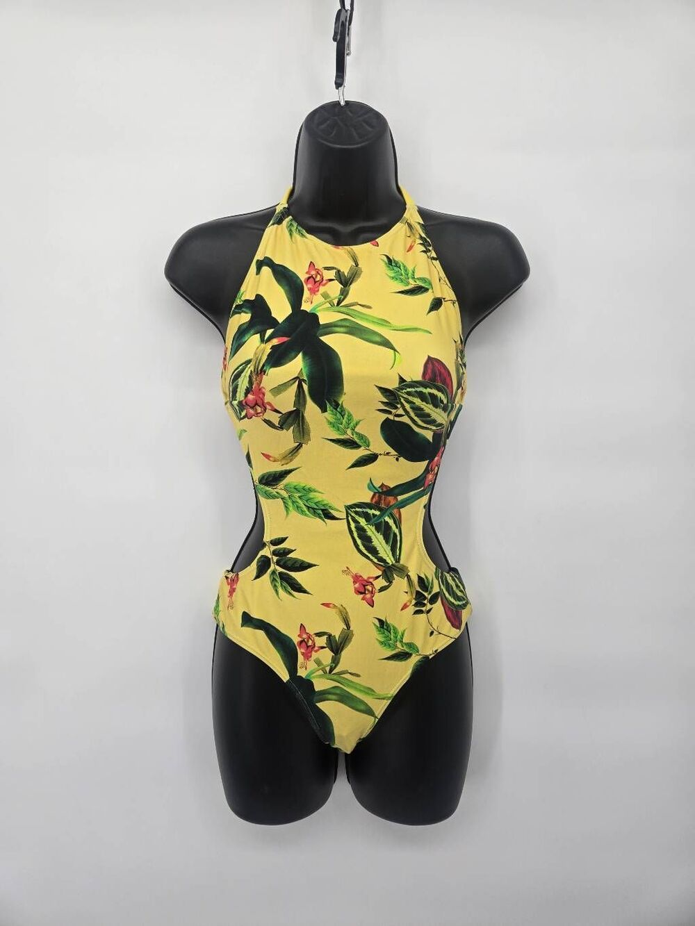 Cia Maritima Women's Medium Yellow Tropical Cutout One Piece Swimsuit Monokini
